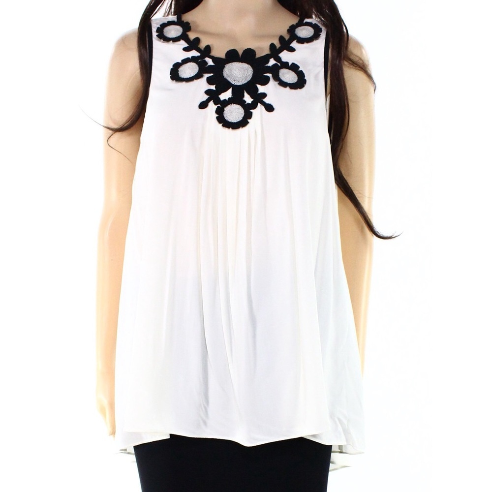 MAX STUDIO (Nord) Boho Crochet Tank With 3D Floral & Back Keyhole Ivory Sz Small